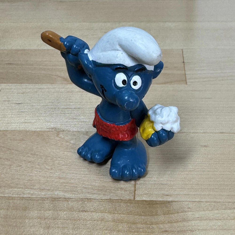 Vintage Smurf‎ Figurine with Club and Foam Schleich 1980